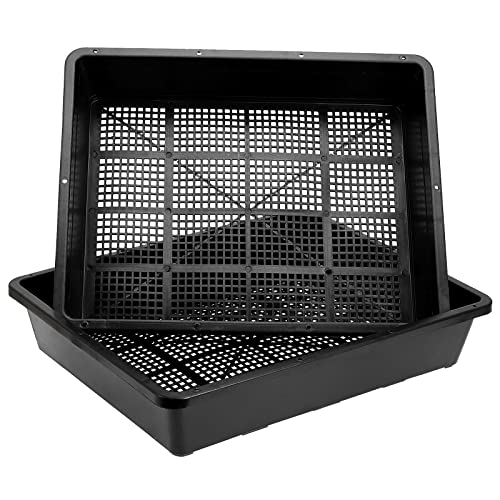MOUYAT 14 Pack 15 x12 Inch Seed Starter Trays, Plastic Mesh Bottom Growing Trays, Plant Germination Trays for Microgreens, Soil Blocks, Wheatgrass, Hydroponic and Fodder Systems, Black