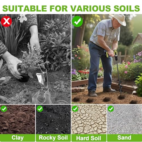 Auger Drill Bit for Planting 2.6 x 16.5 Inch, Garden Spiral Drill Bit for 3/8" Hex Drive, Earth Post Hole Digger Bulb Planter Plant Flower Planting Auger for Drill Rapid Bedding Digging - size: 2.6" x 16.5"-Black