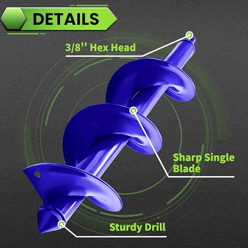 Auger Drill Bit for Planting - 3.5"X16" Heavy-Duty Garden Auger Spiral Drill Bit - Bulb Planter Tool & Auger Post Hole Digger - 3/8" Hex Drive Drill - color: blue, size: 3.5"x16"