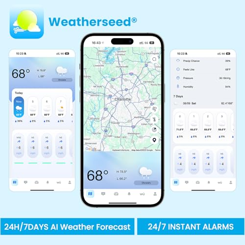 WiFi Smart Weather Station with Weatherseedยฎ AI 24H/7D Accurate Forecast, Wireless Indoor Outdoor Sensor, 2-Year Data Storage, No Display, 2.4GHz WiFi Only