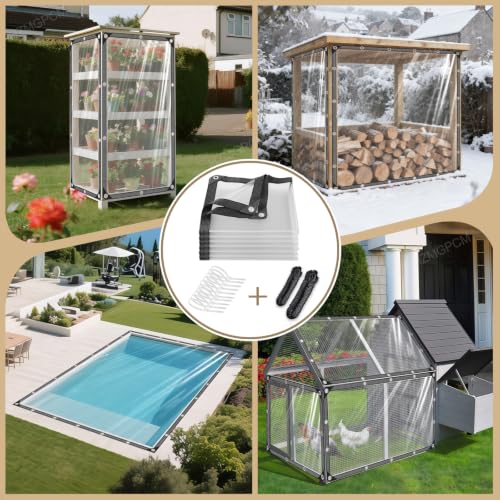 Premium Clear Vinyl Tarp 5x10 ft Tearproof Heavy Duty Clear Tarp with Rustproof Grommets Windproof Design(14 Mil) Reinforced Edges for Patio Outdoor Porch Greenhouse Chicken Coop Garden - size: clear tarp 5x10ft