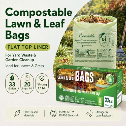 UNNI 30-33 Gallon Compostable Bags, 40 Count, 124 L, Extra Thick 1.1 Mil - size: 40 Count (Pack of 1), style: 33 Gallon