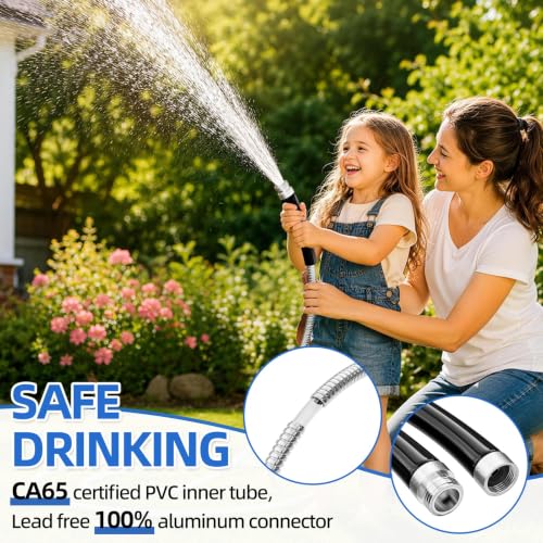 SPECILITE 125ft 304 Stainless Steel Metal Garden Hose with Blue Nozzle - color: Sliver, size: 125 ft
