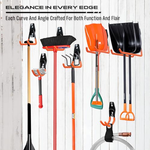 15-Piece Garage Wall Hooks with 3 Extension Straps, Orange Heavy Duty Tool Storage Rack for Ladder, Bike, Shovel, Garden Tools, Metal Wall Mount Organizer Set - style: 15-Pack Hooks + 3 Straps(orange)