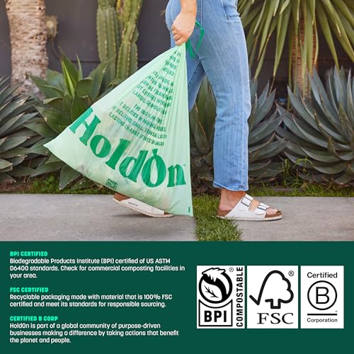 HoldOn Compostable Tall Kitchen Drawstring Bags - 13 Gallon, 40 Count