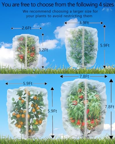 4 Pack Fruit Tree Netting with Zipper & Drawstring, 2.6 x 3.2 Ft Reusable Blueberry Bush Netting Cover, Durable Bird Netting for Vegetables, Trees, Bushes in Garden - color: 4, size: 2.6 x 3.2 Ft