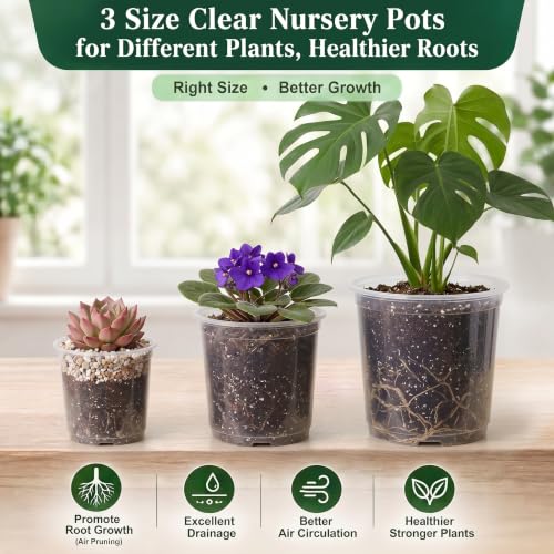 OUPSAUI 20 Pack 5 Inch Clear Nursery Pots for Plants, Clear Plastic Plant Pots with Drainage Holes, Flexible Nursery Pots Variety Pack, Seedling Planter Seed Starter Pots (5 Inch) - size: 5 INCH