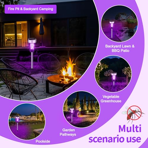 4 Pack Outdoor Solar Bug Zapper, Purple and Fire Light, Silver - color: Silver, size: Purple and Fire Light