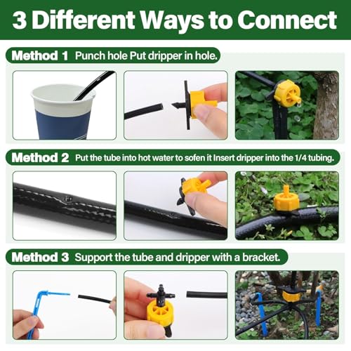 Kalolary 200PCS Drip Irrigation Emitters Drip Emitter for 1/4 Drip Irrigation Tubing Pressure Compensating Dripper Emitters System Drip Tip Constant Flow Drip System Part for Garden Supplies (1/2 GPH)