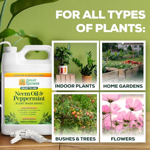 Neem Oil Spray for Plants with Peppermint Oil. Indoor & Outdoor Plant Use - size: 128 Fl Oz