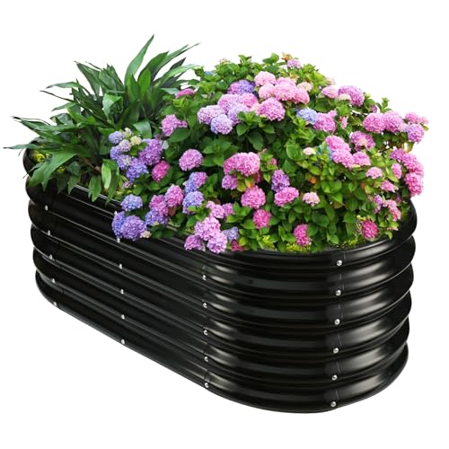 YSEJOMP 17" Tall Oval-Shaped/Elliptic Metal Raised Garden Bed Outdoor Black - color: Black, size: 48X24X16.5 Inches