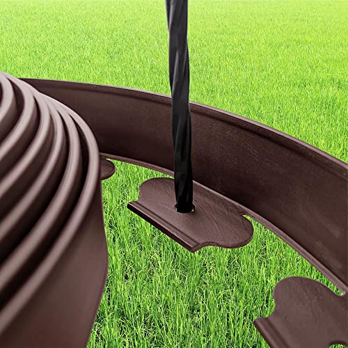 20FT 2Inch High Brown Landscape Edging with 18pcs 8-inch Spikes No Digging Garden Edging Kit, Premium Yard Edging Fence with One Spike per Feet - style: Rustic
