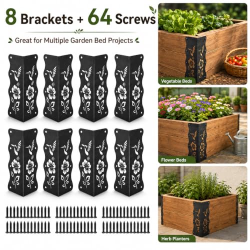 8 Pcs Decorative Raised Garden Bed Corner Brackets, Black