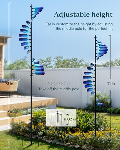 Wind Spinners Outdoor, 93" Large Metal Wind Spinners for Yard and Garden, Kinetic Wind Sculptures & Spinners with Stake, Windmill for Yard Art Decor (Peacock Spiral)