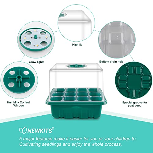 Seed Starter Tray with Grow Light, Seed Starter Kit, Plant Germination Starting Trays with Humidity Dome and Base for Greenhouse Grow Wheatgrass Hydroponic(12 Cells per Tray)