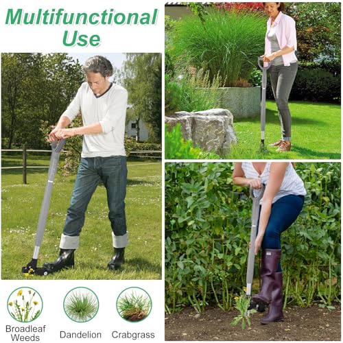 39 Inch Weed Puller Tool,Stand Up Weed Puller Tool with Long Handle,4-Claw Steel Head Design, Roots Remover for Garden & Lawn Care,Weeder Root Without Bending for Dandelion Gardening Yard Patio(Grey)