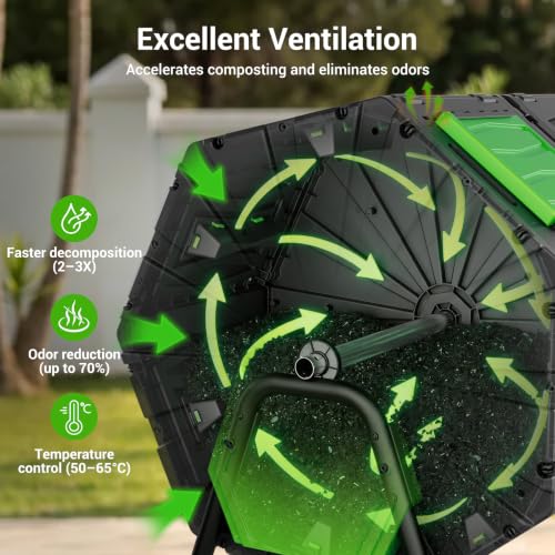 Compost Tumbler, Easy Assemble & Efficient Outdoor Compost Bin, 45 Gallon/170 Liter Large Dual Chamber Rotating Composter for Garden, Kitchen, and Yard Waste, Green Door - color: Green