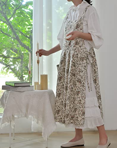 Japanese Cotton Cross Back Pinafore Apron Dress for Women,Pinafore Apron - color: White