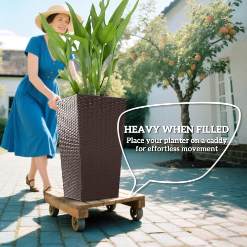 Outsunny 24 in Taper Tall Planters for Outdoor Plants Set of 3, Brown - color: Brown