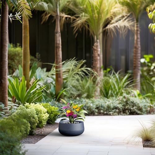 Kante Small Round Bowl Charcoal Concrete Planter 11" Dia, Outdoor - color: Charcoal, size: 11.8"w