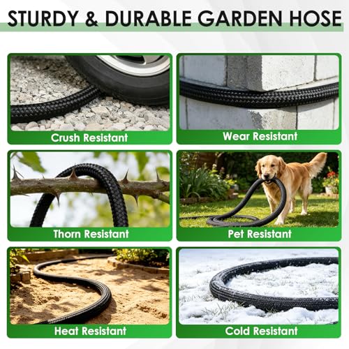 75FT Garden Hose Non-Expanding Flexible Water Hose With Sprayer Nozzle Lightweight Portable High Pressure Kink Resistant & Leakproof Durable Black Pipe For Garden Yard Lawn - size: 75FT