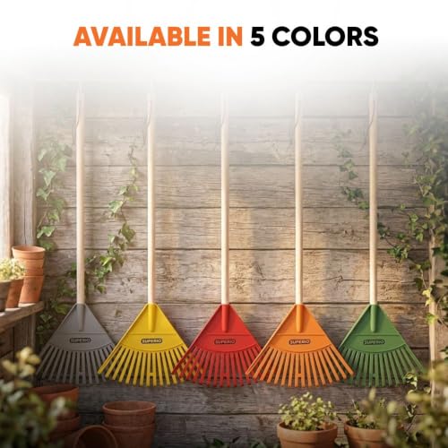 Superio Kids Leaf Rake, 34-Inch Lawn & Garden Rake with Hardwood Handle and Durable Plastic Head, Leaf Cleanup Tool, Yellow 2 Pack - color: Yellow