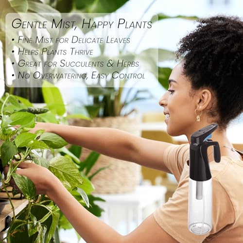 Fine Mist Spray Bottle for plants, 10oz Refillable Plant Mister, Black - color: Black