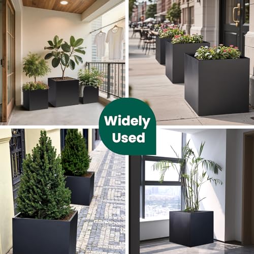 Galvanized Steel Planter Box 26 Inch H, Black Square Metal Planters - color: Black, size: 26" L x 26" W x 26" H