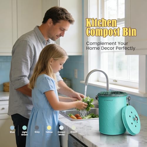 AOSION Countertop Compost Bin Kitchen,Odorless Indoor Compost Bin with Lid - color: Light Green