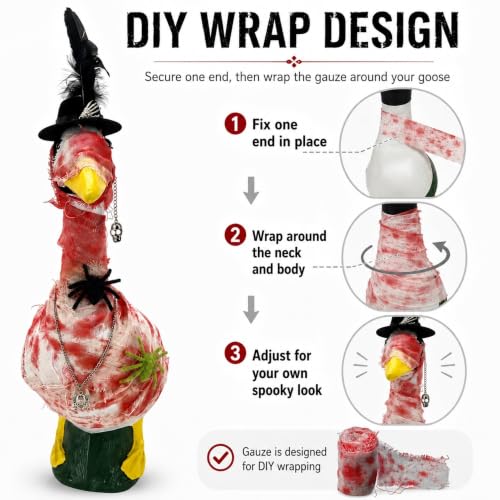 Halloween Porch Goose Outfit, Mummy Costume Set for 23-Inch Goose Statue - color: Mummy