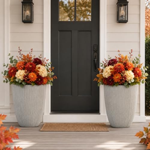 19" Mediterranean Beige Resin Tall Planters with Fluted Texture - color: 19"h-beige Fluted