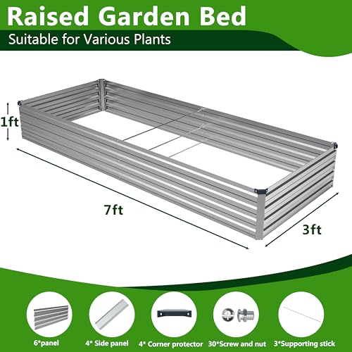2PCS 7x3x1ft Galvanized Raised Garden Bed,Outdoor Planter Box Metal Patio Kit Planting Bed for Vegetables Flowers Herb,Silver - size: 7x3x1(2PCS), style: Sliver