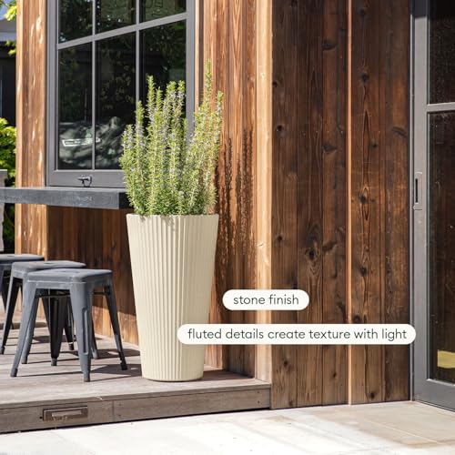 Veradek Demi Series Tall Planter - Tall Tapered Outdoor Planter with Shelf - color: Sand, style: Narrow Groove