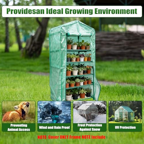 4 Tier Mini Greenhouse Replacement Cover 63ร27.2ร19.3in, Frame Not Included - color: Green-63" x 27.2" x 19.3"(PE)