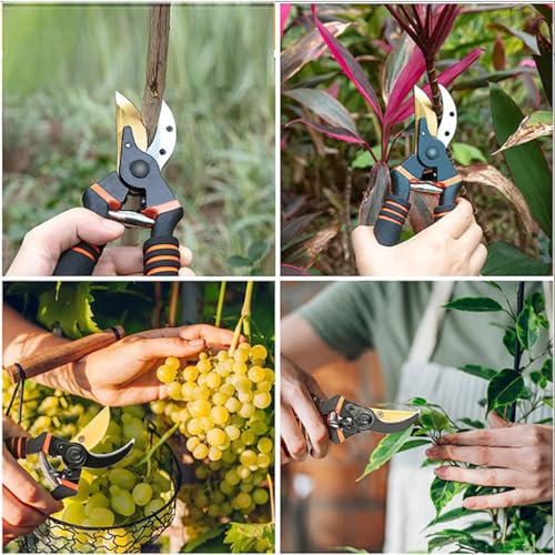 Germany Pruning Shears For Gardening, Arthritis Weak Hand Snips, 4x cutting power trimming, 1-Inch Cut Capacity Garden Clippers, Ergonomic handle, Rust resistant, high strength steel, Sharp - color: Red/Black