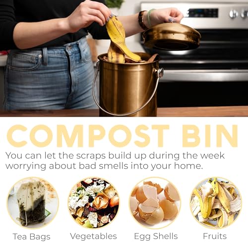 Epica Kitchen Compost Bin for Kitchen Countertops, 1.3 Galllon - Copper - color: Copper