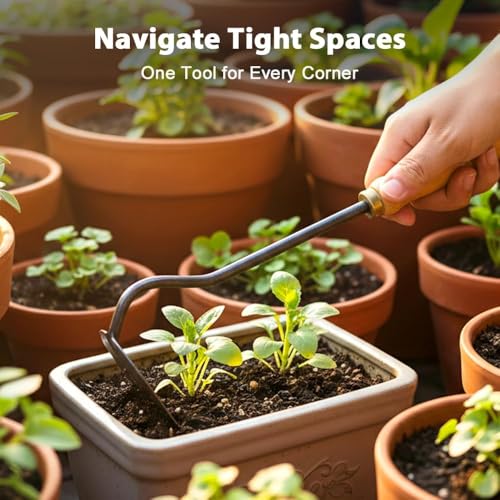 All-Steel Hardened Hollow Hoe, 2026 Japanese Garden Hand Hoe/Sickle Weed Puller Tool, Sharp Composite Steel Hand Weeder with Wood Handle for Digging, Loosening Soil & Planting