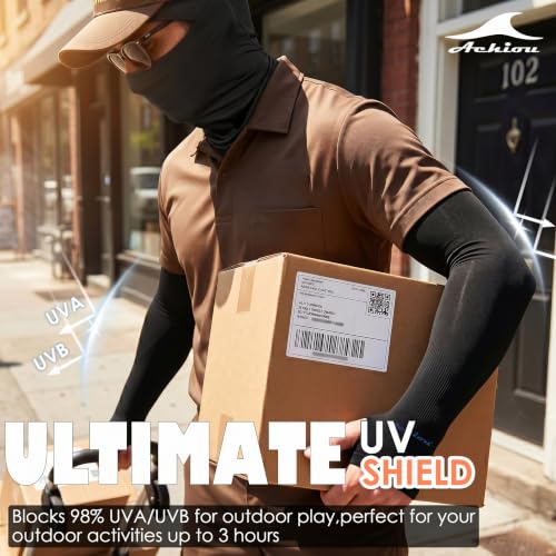 Achiou Arm Sleeves for Men Women, Sun Sleeves UV Protection Cooling Sports - color: 3 Pairs: Black