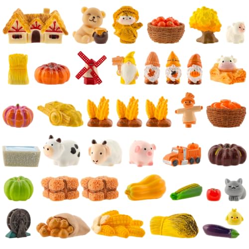 Exasinine 46 Pcs Thanksgiving Mini Resin Figurines Fall Farm Set