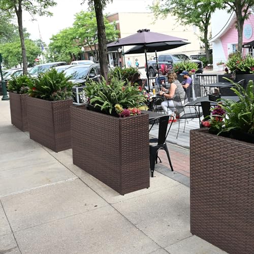 LEWIS&WAYNE Tall Planters for Outdoor Wicker Large Rectangular Block Box - color: Brown