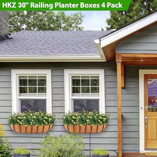 HKZ Deck Balcony Railing Planter Window Boxes - 4 Pack 30 Inch Planter Box, Balcony Planters Railing Hanging, Window Boxes Outdoor Fence Planters - size: 30 Inch