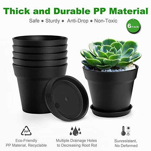 4 Inch Small Plant Pots 6 Pack, Plastic Plant Pots Indoor Saucer, Green - color: Green, size: 6 Pack-4in
