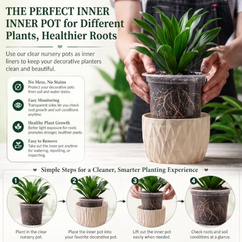 OUPSAUI 20 Pack 5 Inch Clear Nursery Pots for Plants, Clear Plastic Plant Pots with Drainage Holes, Flexible Nursery Pots Variety Pack, Seedling Planter Seed Starter Pots (5 Inch) - size: 5 INCH