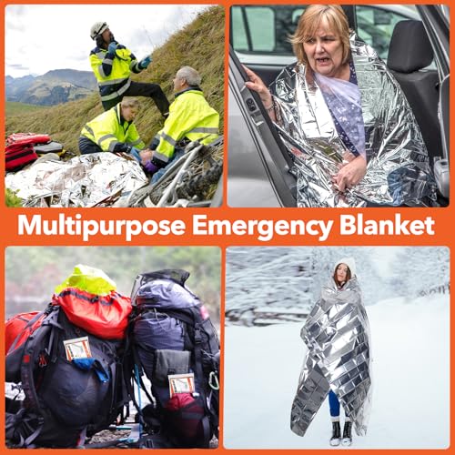 Frocopo 6 Pack Emergency Mylar Blanket, Emergency Blanket Space Blanket Survival Rescue Insulating Reflective foil kit Outdoors Hiking Camping Blanket Perfect for Outdoors, Hiking, Camping Survival