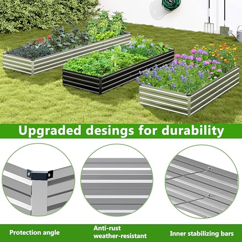 2PCS 8x4x1ft Galvanized Raised Garden Bed,Outdoor Planter Box Metal Patio Kit Planting Bed for Vegetables Flowers Herb,Silver - size: 8x4x1(2PCS), style: Sliver