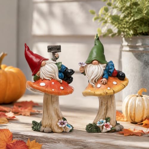 TERESA'S COLLECTIONS Set of 2 Cute Fall Gnomes Garden Decor for Yard 7" - size: Large