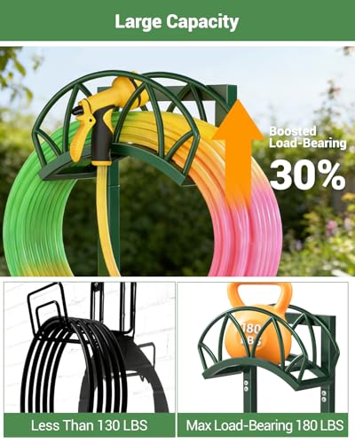 Garden Hose Holder, Freestanding Water Hose Reel Stand, Holds 160 FT, Green - color: Green