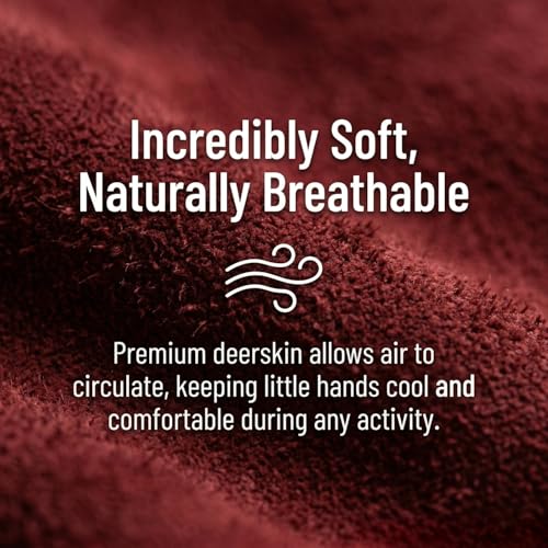 Kids Leather Work Gloves Age 2-15, Extra Soft Deerskin Suede (Red, 10-15Y) - color: Red 1 Pair, size: Large (10-15 Years Old)