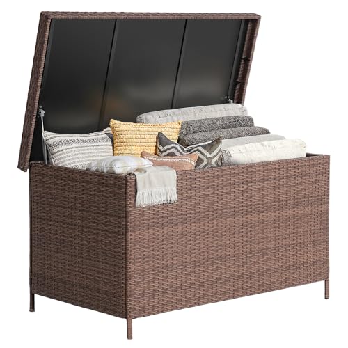 ONBRILL 158 Gallon XL Wicker Deck Box, Outdoor Patio Storage Box, Brown - color: Brown