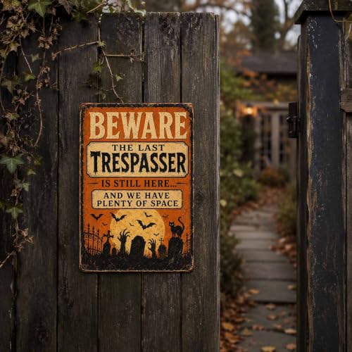 Halloween Metal Art Sign Beware The Last Trespasser Wall Decor - color: 02A